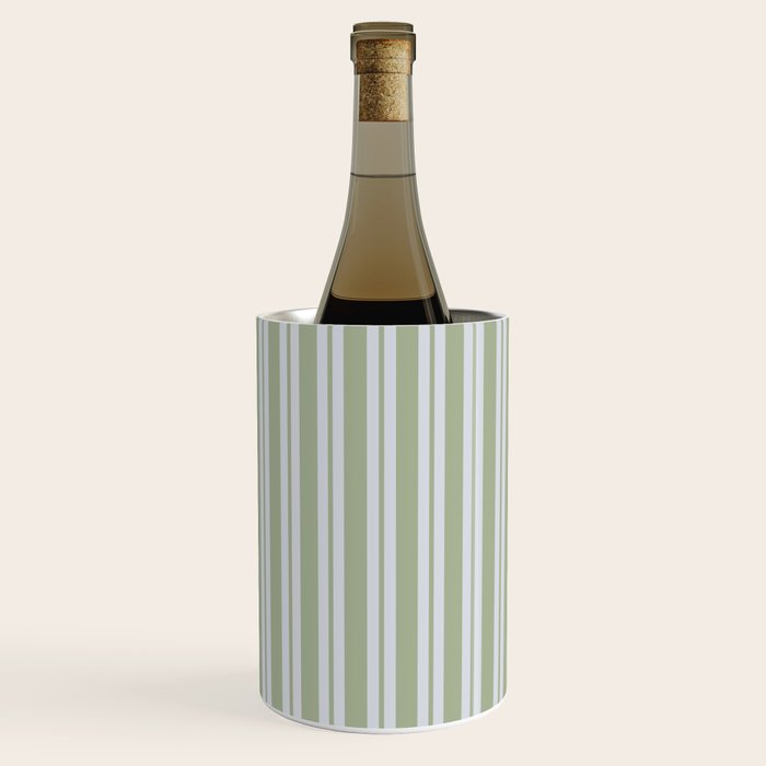 Classic Double Stripe Pattern in Light Silver Gray and Sage Green  Wine Chiller Gallery Image 1