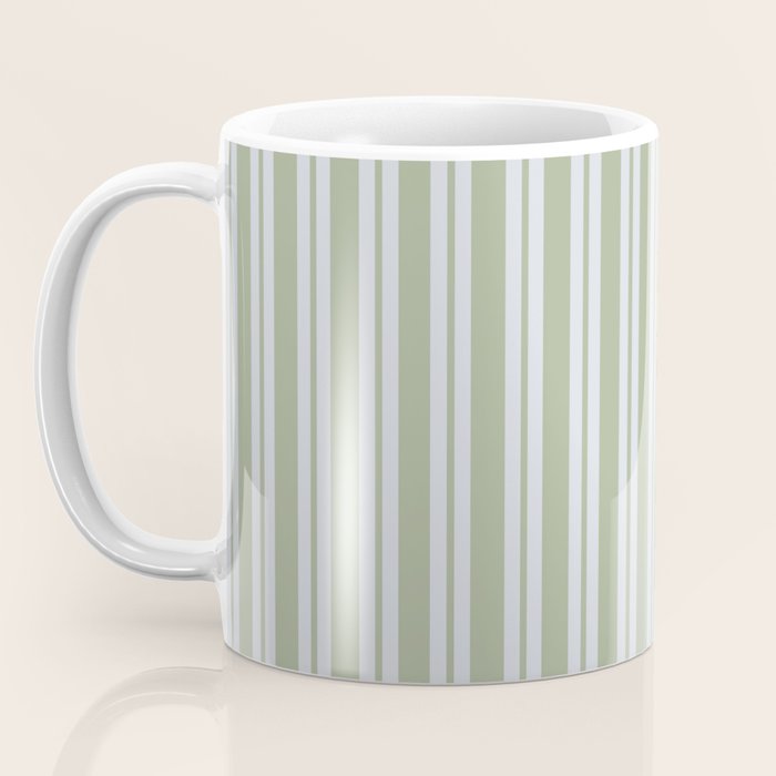 Classic Double Stripe Pattern in Light Silver Gray and Sage Green  Coffee Mug Gallery Image 3