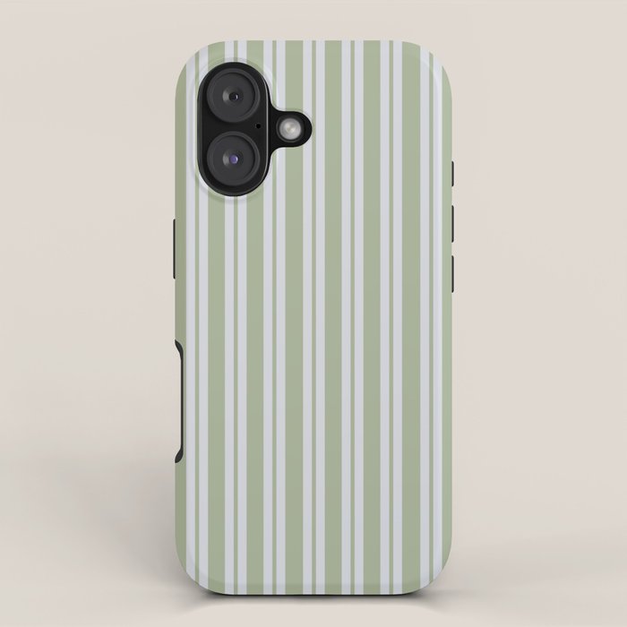 Classic Double Stripe Pattern in Light Silver Gray and Sage Green  iPhone Case Gallery Image 1