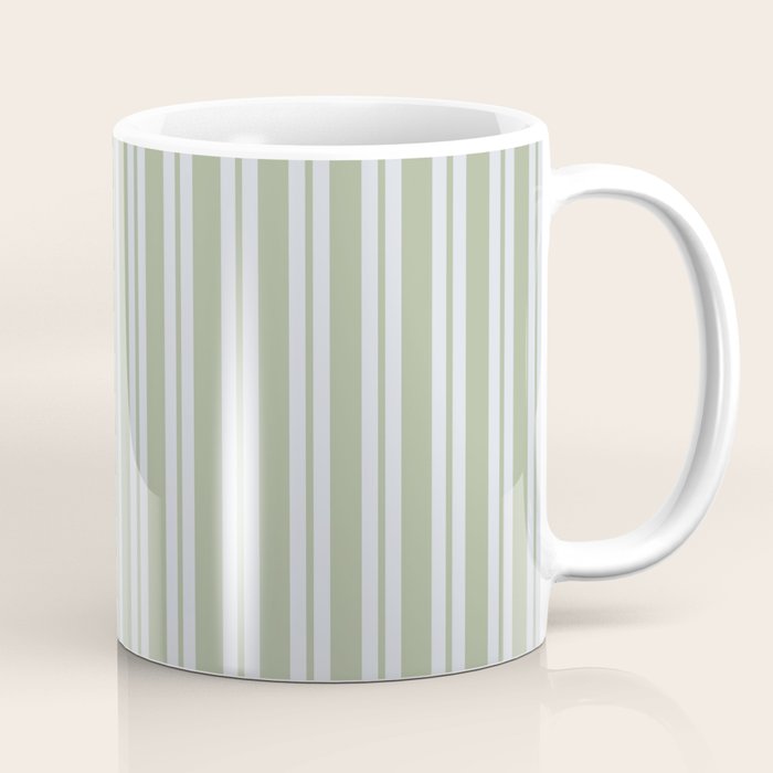 Classic Double Stripe Pattern in Light Silver Gray and Sage Green  Coffee Mug Gallery Image 1
