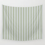 Classic Double Stripe Pattern in Light Silver Gray and Sage Green  Wall Tapestry Gallery Image 4
