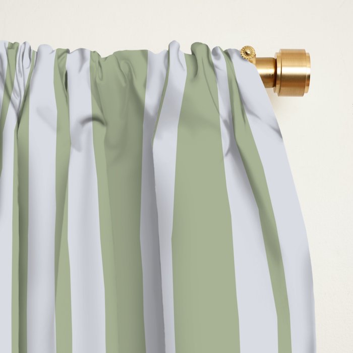 Classic Double Stripe Pattern in Light Silver Gray and Sage Green  Window Curtain Gallery Image 2