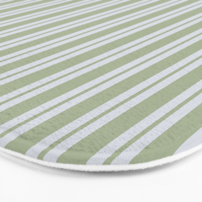 Classic Double Stripe Pattern in Light Silver Gray and Sage Green  Bath Mat Gallery Image 3