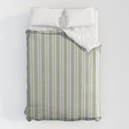Classic Double Stripe Pattern in Light Silver Gray and Sage Green  Duvet Cover Gallery Image 6