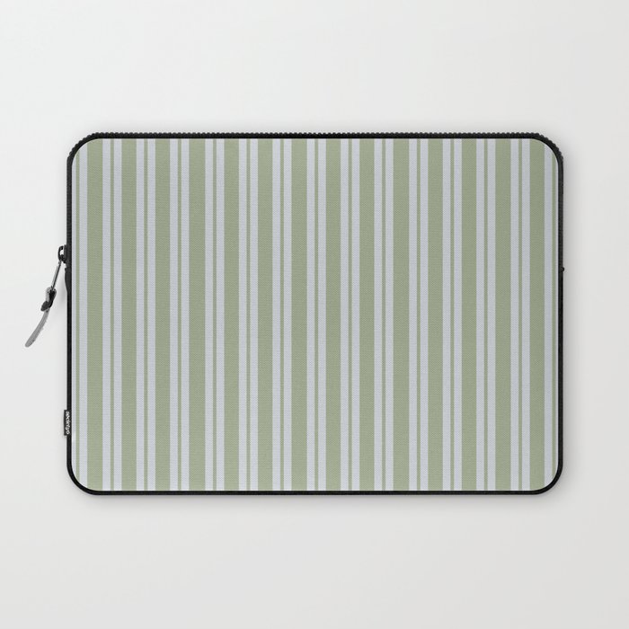 Classic Double Stripe Pattern in Light Silver Gray and Sage Green  Laptop Sleeve Gallery Image 1