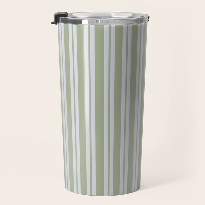 Classic Double Stripe Pattern in Light Silver Gray and Sage Green  Travel Mug Gallery Image 3