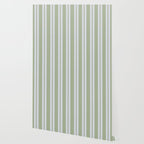 Classic Double Stripe Pattern in Light Silver Gray and Sage Green  Wallpaper Gallery Image 2