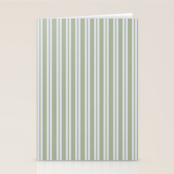 Classic Double Stripe Pattern in Light Silver Gray and Sage Green  Stationery Card Gallery Image 1