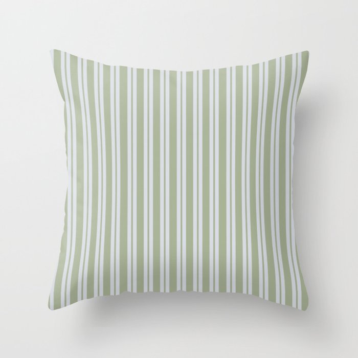 Classic Double Stripe Pattern in Light Silver Gray and Sage Green  Throw Pillow Gallery Image 1