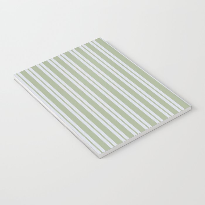 Classic Double Stripe Pattern in Light Silver Gray and Sage Green  Notebook Gallery Image 3