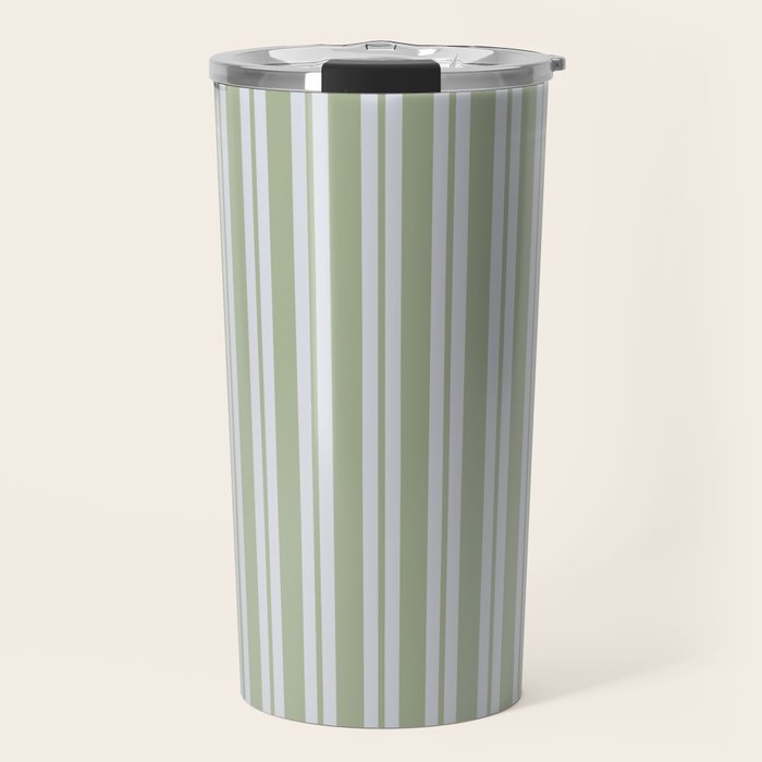 Classic Double Stripe Pattern in Light Silver Gray and Sage Green  Travel Mug Gallery Image 1