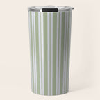 Classic Double Stripe Pattern in Light Silver Gray and Sage Green  Travel Mug Gallery Image 1