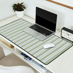 Classic Double Stripe Pattern in Light Silver Gray and Sage Green  Desk Mat Gallery Image 2