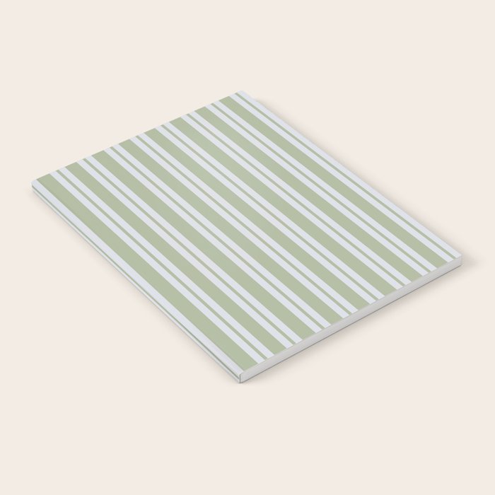 Classic Double Stripe Pattern in Light Silver Gray and Sage Green  Notebook Gallery Image 1