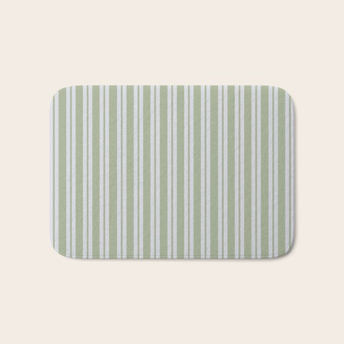Classic Double Stripe Pattern in Light Silver Gray and Sage Green  Bath Mat Gallery Image 1