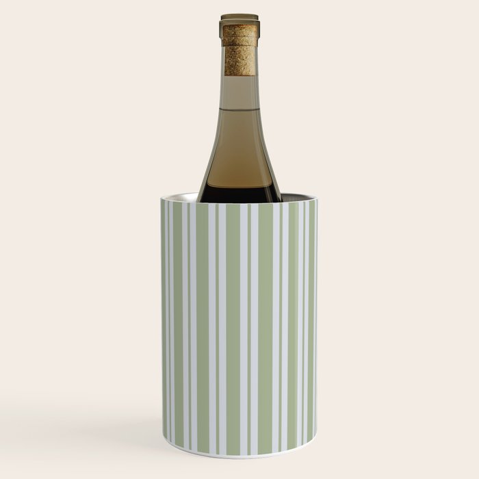 Classic Double Stripe Pattern in Light Silver Gray and Sage Green  Wine Chiller Gallery Image 2