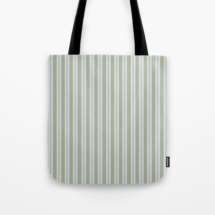 Classic Double Stripe Pattern in Light Silver Gray and Sage Green  Tote Bag Gallery Image 1