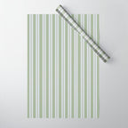 Classic Double Stripe Pattern in Light Silver Gray and Sage Green  Wrapping Paper Gallery Image 1