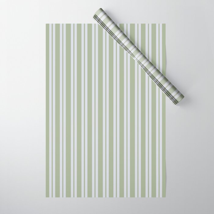 Classic Double Stripe Pattern in Light Silver Gray and Sage Green  Wrapping Paper Gallery Image 1