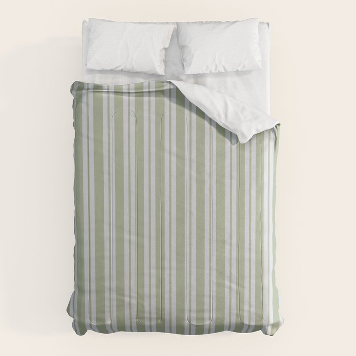 Classic Double Stripe Pattern in Light Silver Gray and Sage Green  Comforter Gallery Image 1