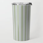 Classic Double Stripe Pattern in Light Silver Gray and Sage Green  Travel Mug Gallery Image 2
