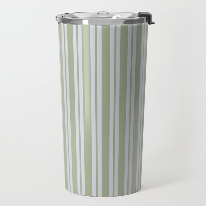 Classic Double Stripe Pattern in Light Silver Gray and Sage Green  Travel Mug Gallery Image 2