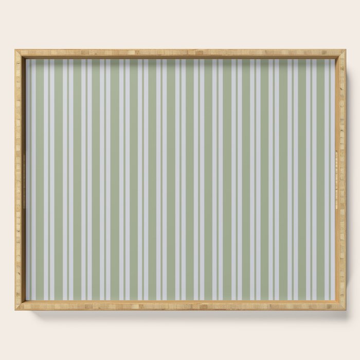 Classic Double Stripe Pattern in Light Silver Gray and Sage Green  Serving Tray Gallery Image 1
