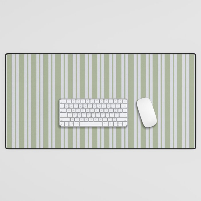 Classic Double Stripe Pattern in Light Silver Gray and Sage Green  Desk Mat Gallery Image 1