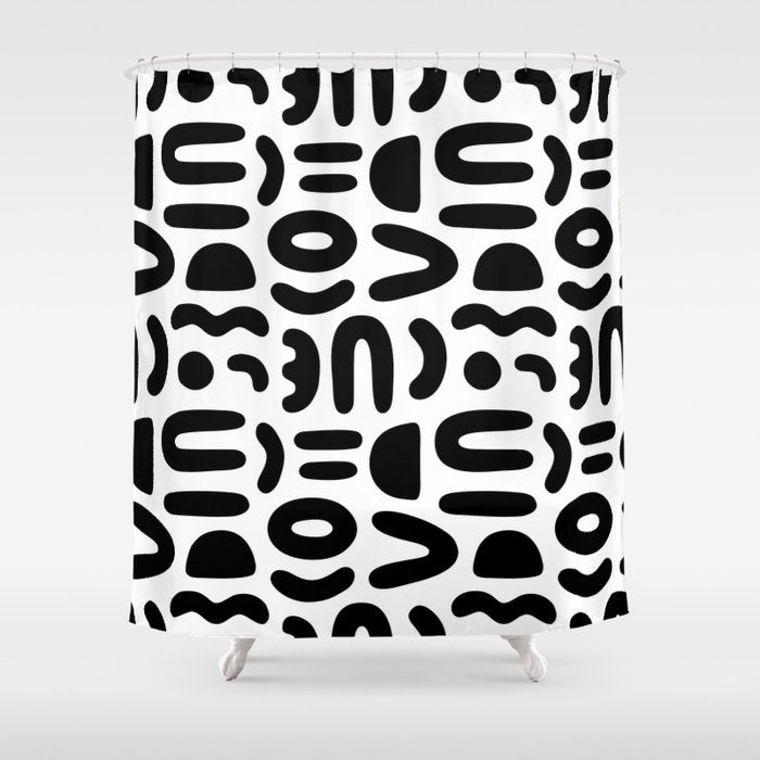 Abstract black and white symbol art pattern Shower Curtain Gallery Image 1