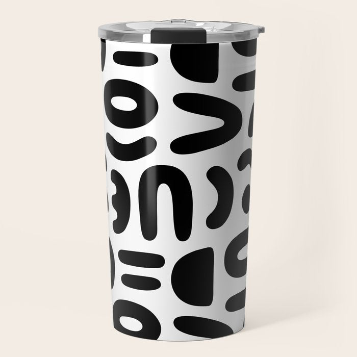 Abstract black and white symbol art pattern Travel Mug Gallery Image 1