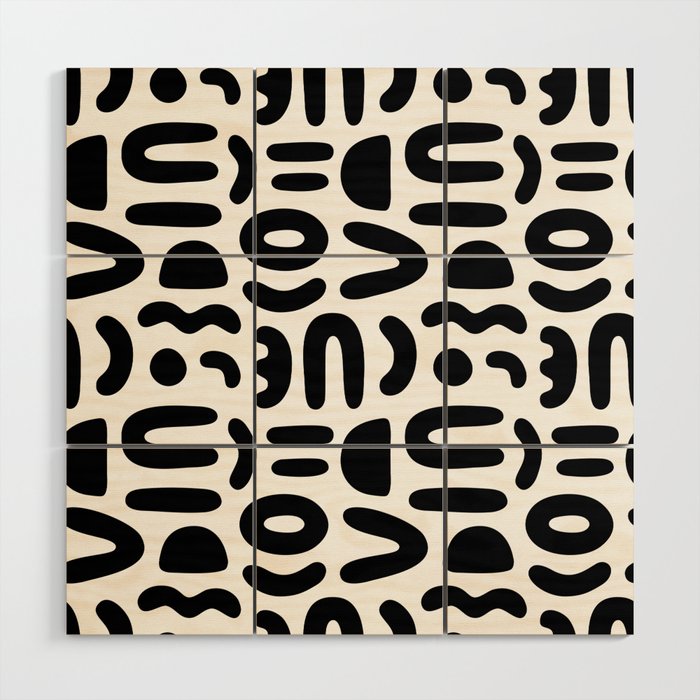 Abstract black and white symbol art pattern Wood Wall Art Gallery Image 1