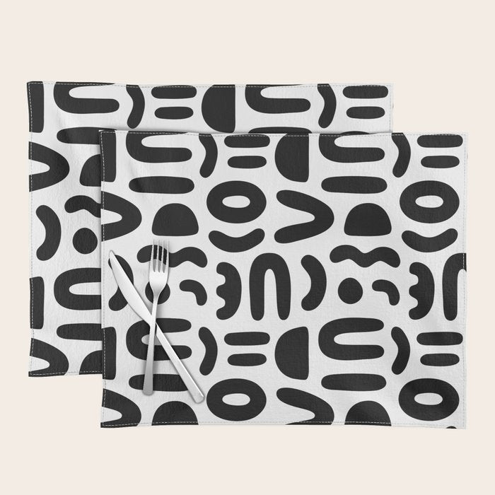 Abstract black and white symbol art pattern Placemat Gallery Image 1