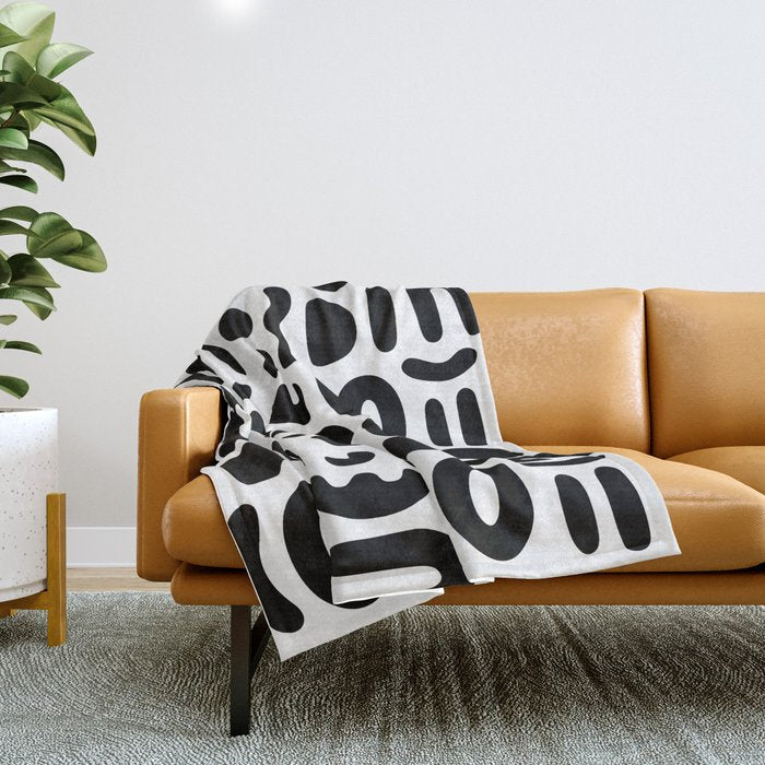 Abstract black and white symbol art pattern Throw Blanket Gallery Image 1