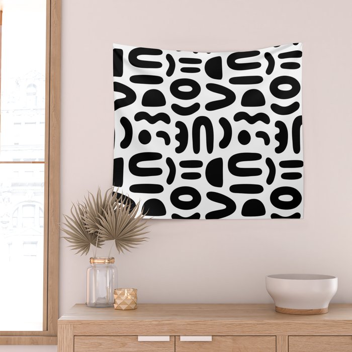 Abstract black and white symbol art pattern Wall Tapestry Gallery Image 2