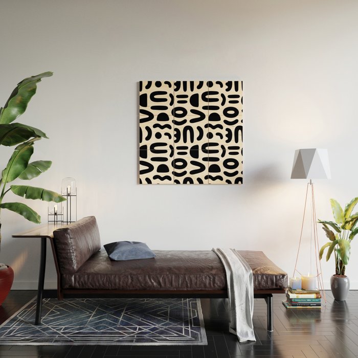 Abstract black and white symbol art pattern Wood Wall Art Gallery Image 2