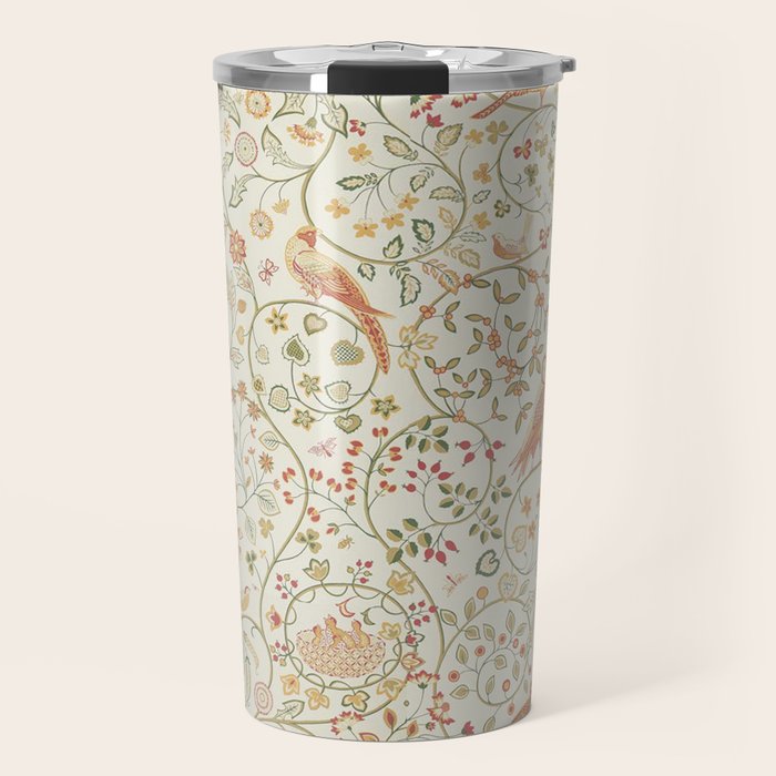 William Morris Newill Owl Art Ivory Sage Green Vintage Pattern Travel Mug Gallery Image 1