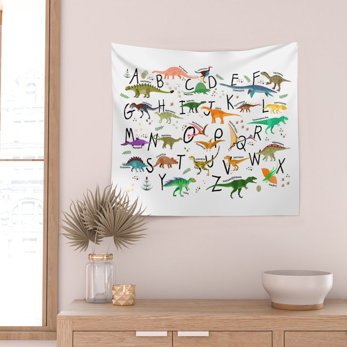 Colorful dinosaur alphabet Wall Tapestry Gallery Image 2