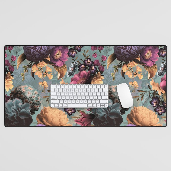 Vintage & Shabby Chic - Grey Botanical Lush Flowers Evening Garden Desk Mat Gallery Image 1