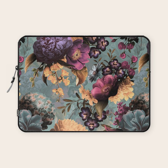 Vintage & Shabby Chic - Grey Botanical Lush Flowers Evening Garden Laptop Sleeve Gallery Image 1
