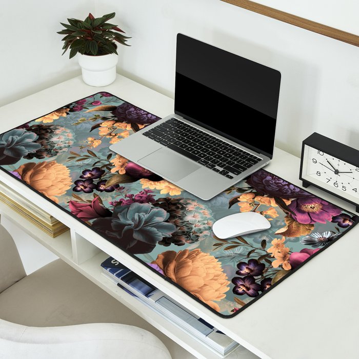 Vintage & Shabby Chic - Grey Botanical Lush Flowers Evening Garden Desk Mat Gallery Image 2