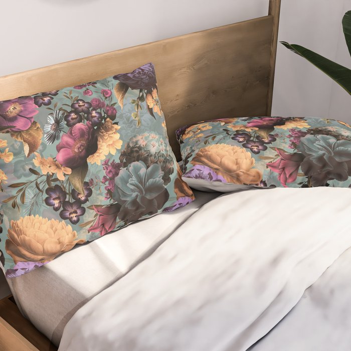 Vintage & Shabby Chic - Grey Botanical Lush Flowers Evening Garden Pillow Sham Gallery Image 2
