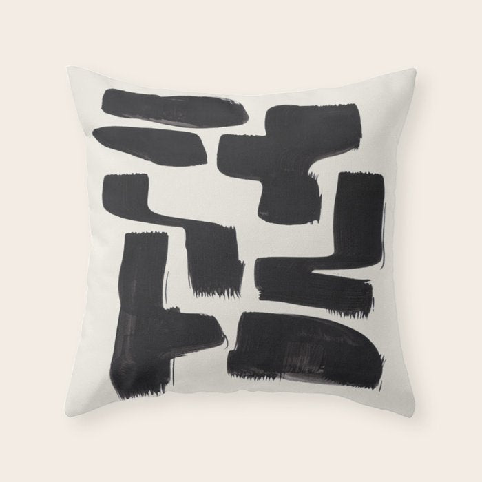 Mid Century Modern Minimalist Abstract Art Brush Strokes Black & White Ink Art Shapes Throw Pillow Gallery Image 6