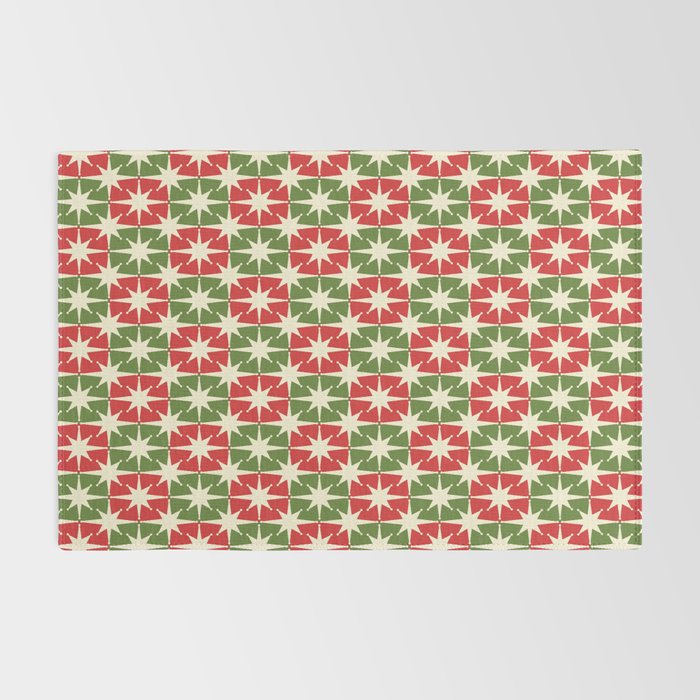 Mid Century Modern Atomic Stars Checkered Christmas Retro Starburst Pattern Rug Gallery Image 2