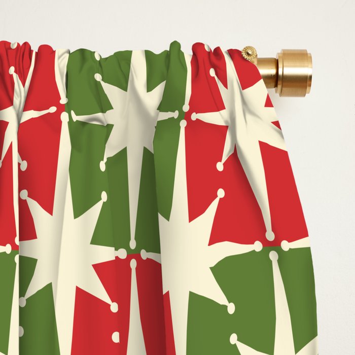 Mid Century Modern Atomic Stars Checkered Christmas Retro Starburst Pattern Window Curtain Gallery Image 2