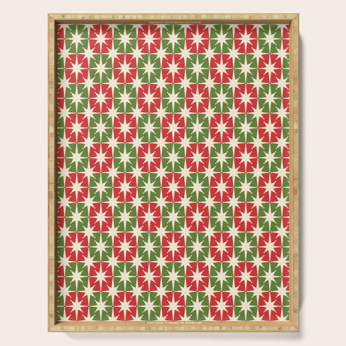 Mid Century Modern Atomic Stars Checkered Christmas Retro Starburst Pattern Serving Tray Gallery Image 1