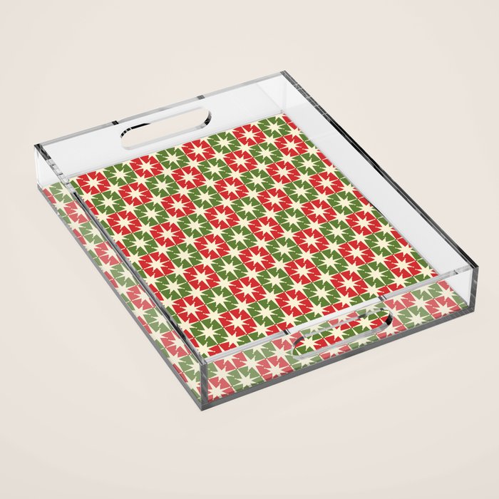 Mid Century Modern Atomic Stars Checkered Christmas Retro Starburst Pattern Acrylic Tray Gallery Image 1