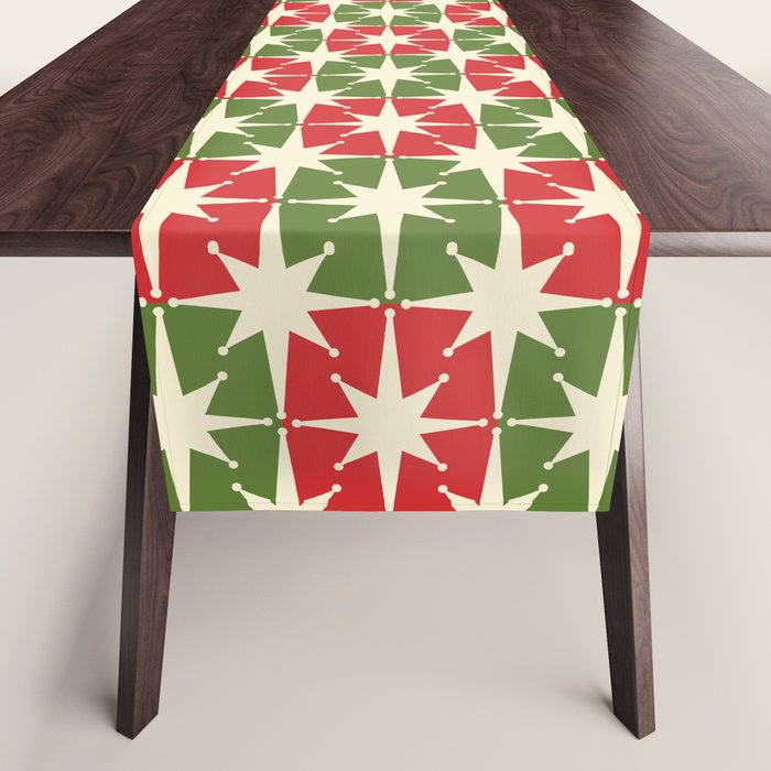 Mid Century Modern Atomic Stars Checkered Christmas Retro Starburst Pattern Table Runner Gallery Image 1