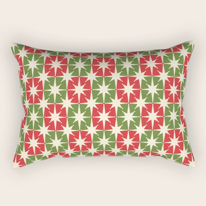 Mid Century Modern Atomic Stars Checkered Christmas Retro Starburst Pattern Rectangular Pillow Gallery Image 1