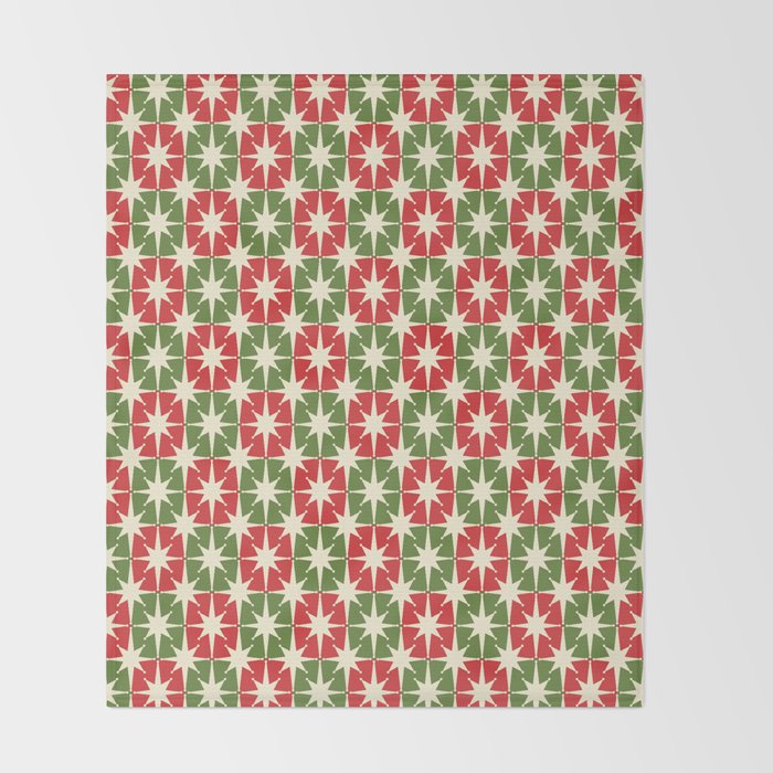 Mid Century Modern Atomic Stars Checkered Christmas Retro Starburst Pattern Throw Blanket Gallery Image 2
