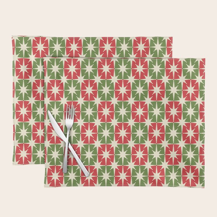 Mid Century Modern Atomic Stars Checkered Christmas Retro Starburst Pattern Placemat Gallery Image 1